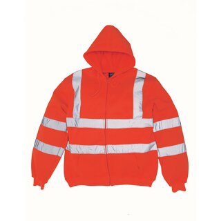 High Visibility Zip Hoodie - Warnschutz Pullover mit Reißverschluss orange XL