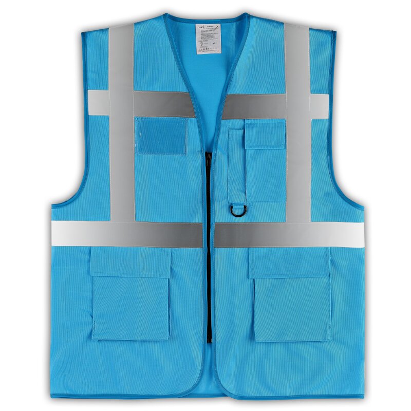 YOKO® Viz Promo Waistcoats Warnweste mit Taschen und Reißverschluss gelb/ blau