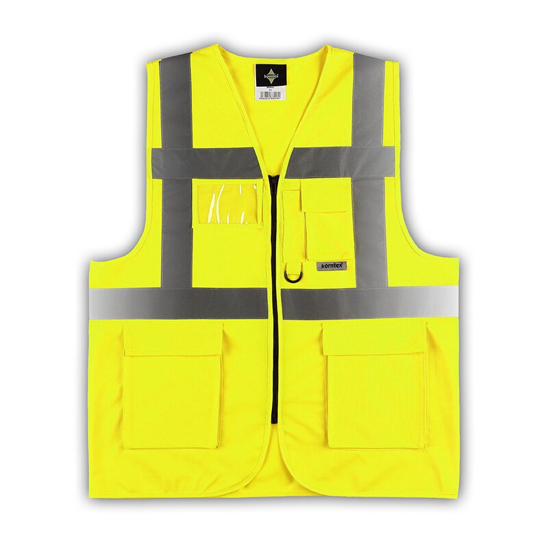 Korntex Multifunktionswarnweste Berlin fluoreszierend gelb mit  Reflexstreifen Reißverschluss und Taschen kaufen