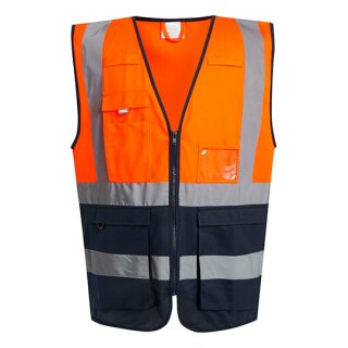 Pro Hi-Vis Executive Vest Warnweste mit Taschen und Reißverschluss orange/navy