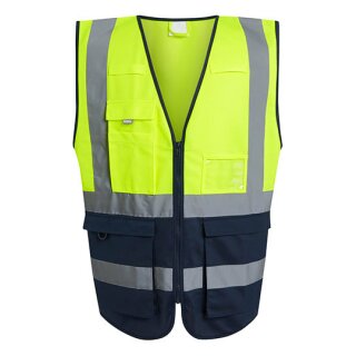 Pro Hi-Vis Executive Vest Warnweste mit Taschen und Reißverschluss gelb/navy