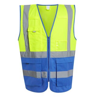 Pro Hi-Vis Executive Vest Warnweste mit Taschen und Reißverschluss gelb/blau